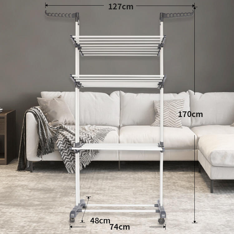 Tendedero de Ropa Plegable de 3 Niveles con Alas Laterales