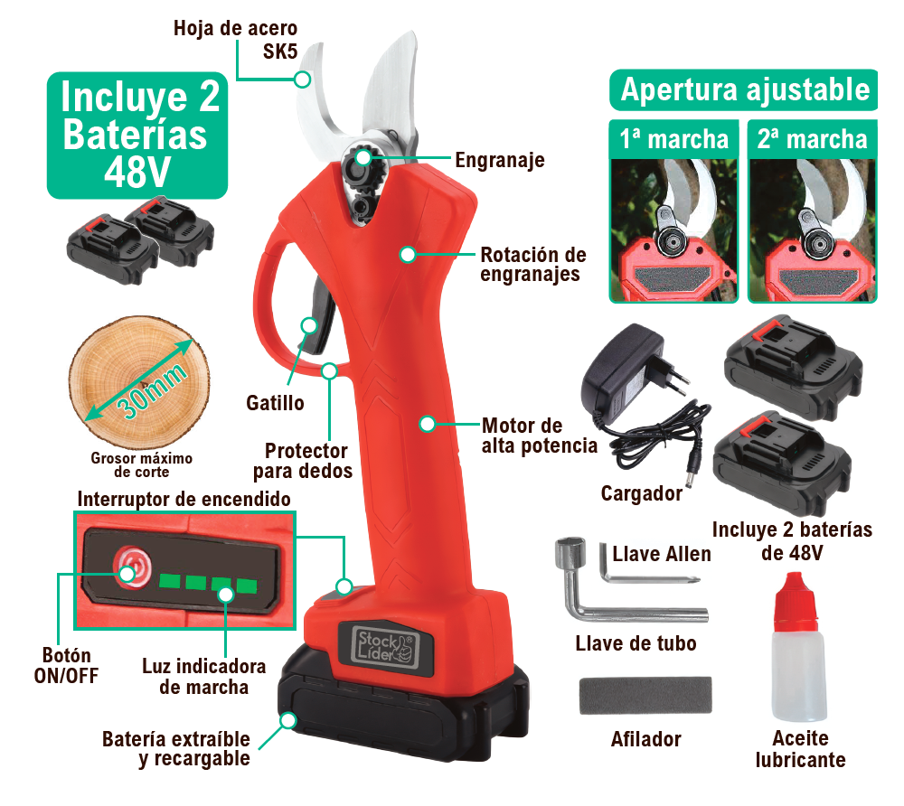 Tijeras para podar eléctricas 4 posiciones