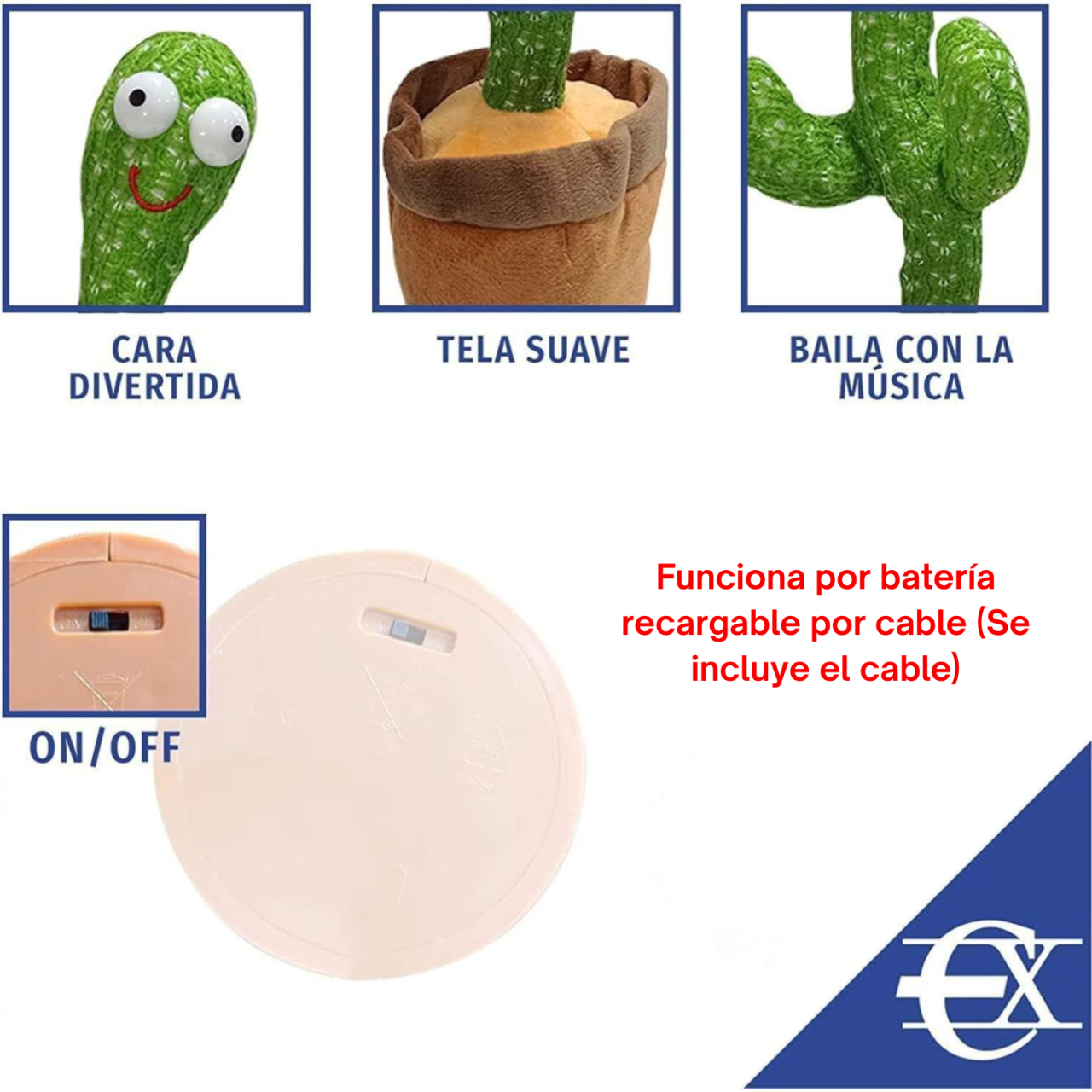 Cactus Bailarín y Parlanchín Recargable con Música y LED Multicolor