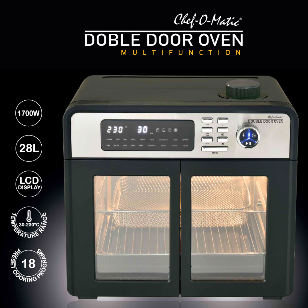 Horno Multifunción 12 en 1 con puertas dobles transparentes y capacidad de 28L