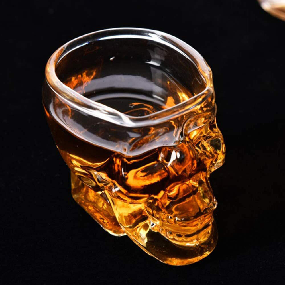 Juego de 3 vasos de chupito de cristal en forma de calavera en 3D de 80 ml