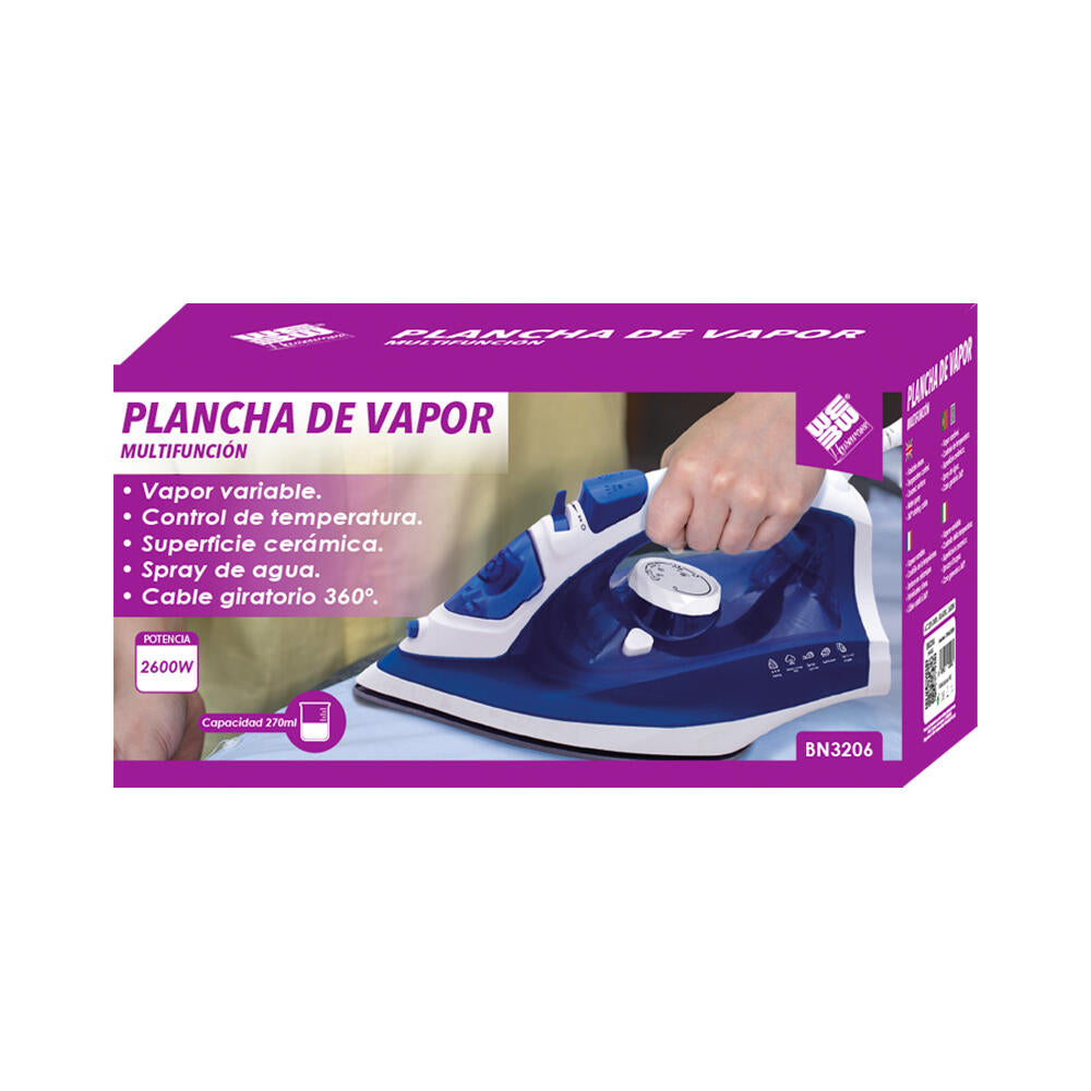 Plancha de Vapor 2600 Vatios Eléctrica Suela Cerámica