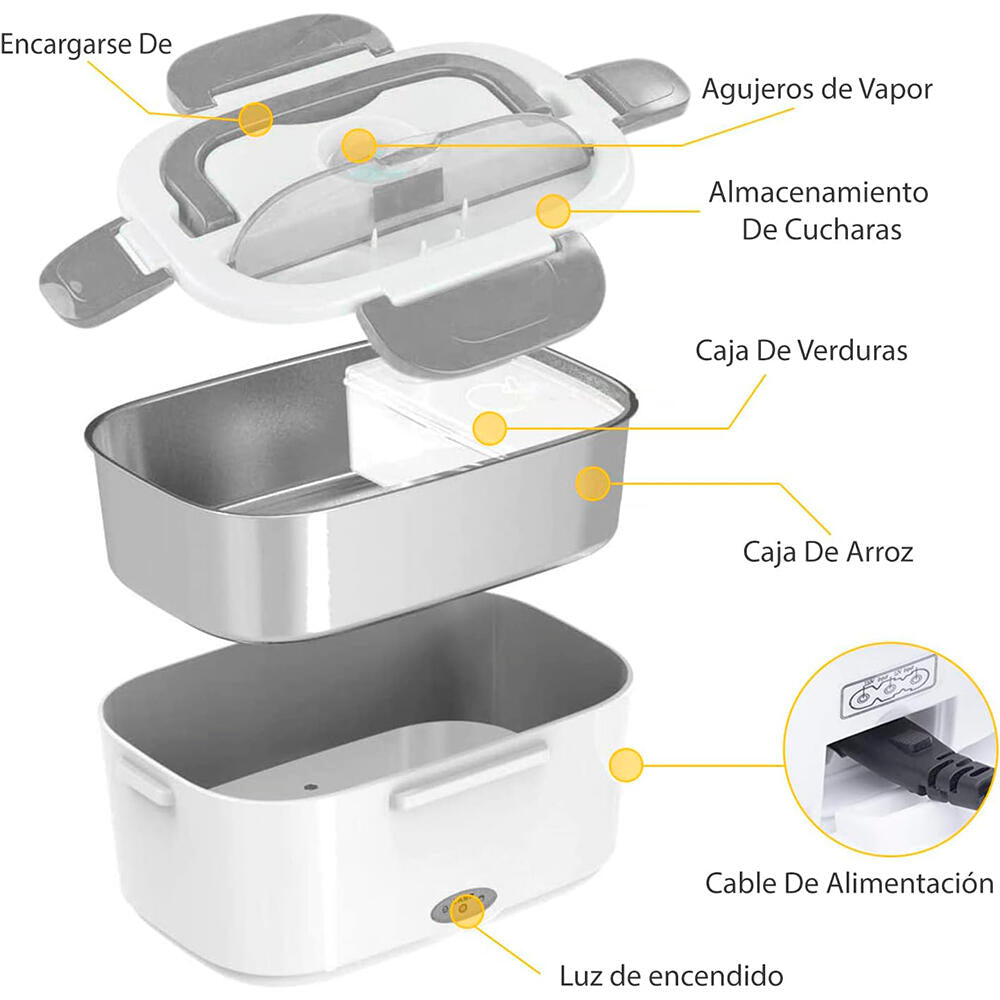 Tartera fiambrera eléctrica 2 en 1 - Recipiente de acero