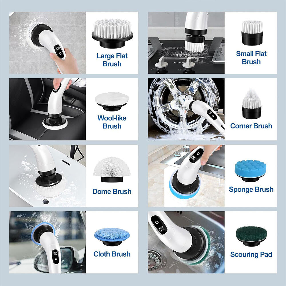 Cepillo de limpieza eléctrico giratorio 9 cabezales