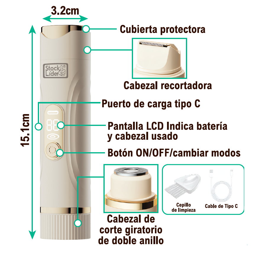 Depiladora doble cabezal con pantalla LCD