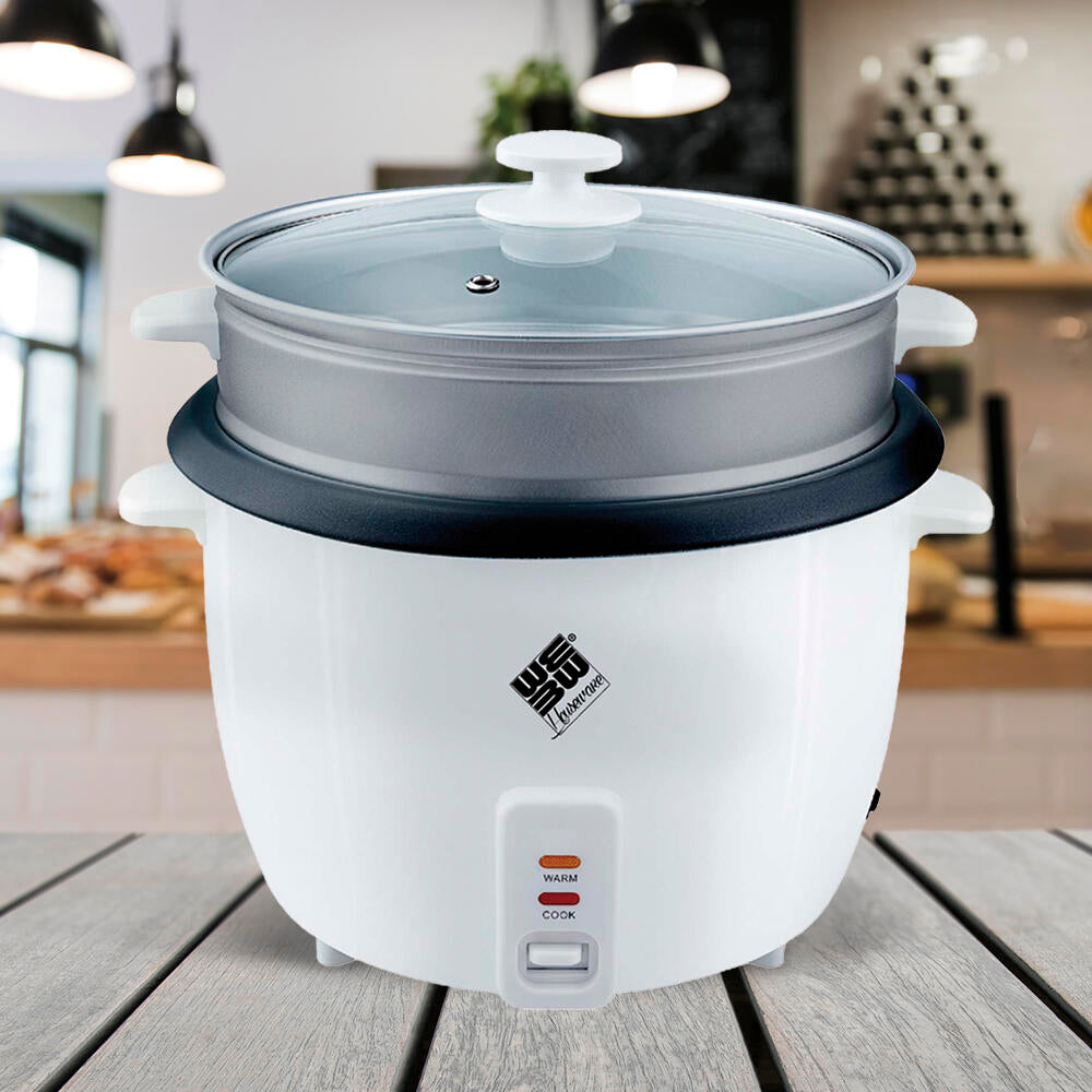 Olla eléctrica para arroz con vaporera y tapa de cristal. 2,8L