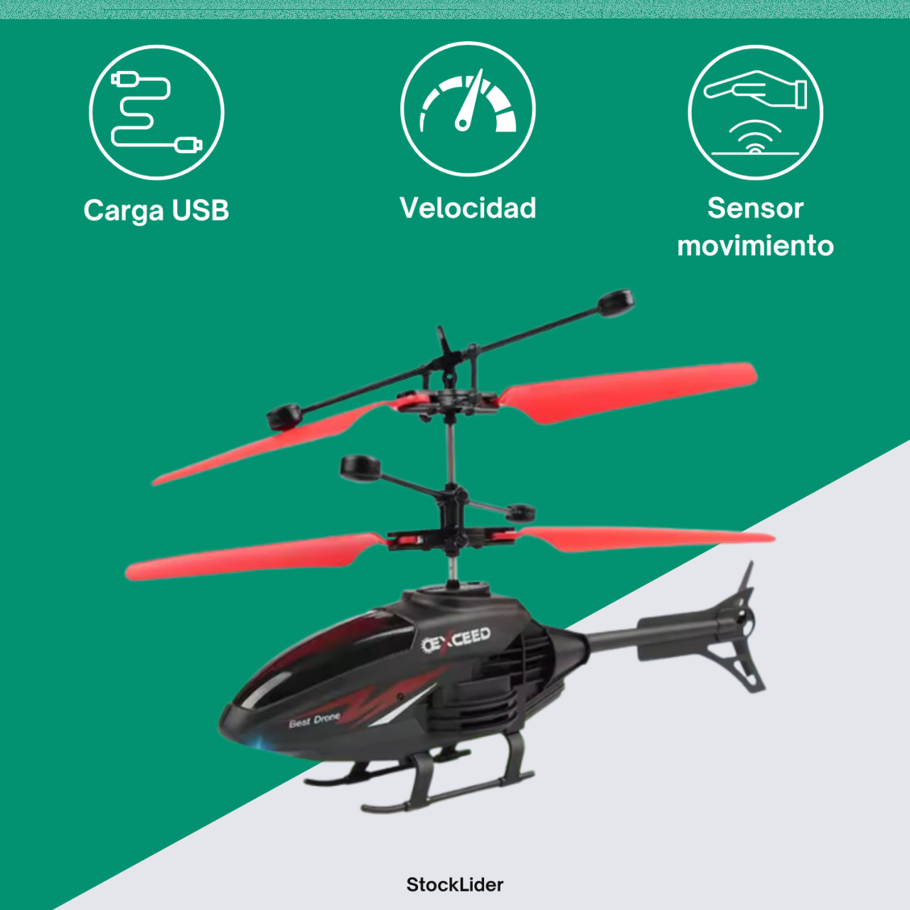 Helicóptero con mando y luces