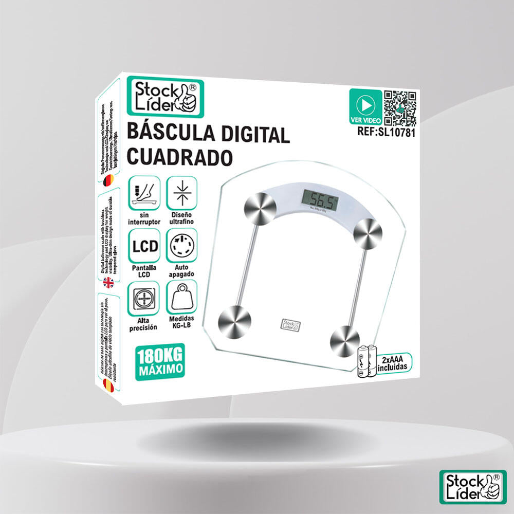 Báscula digital cuadrada con pantalla LCD de 4 dígitos hasta 180kg