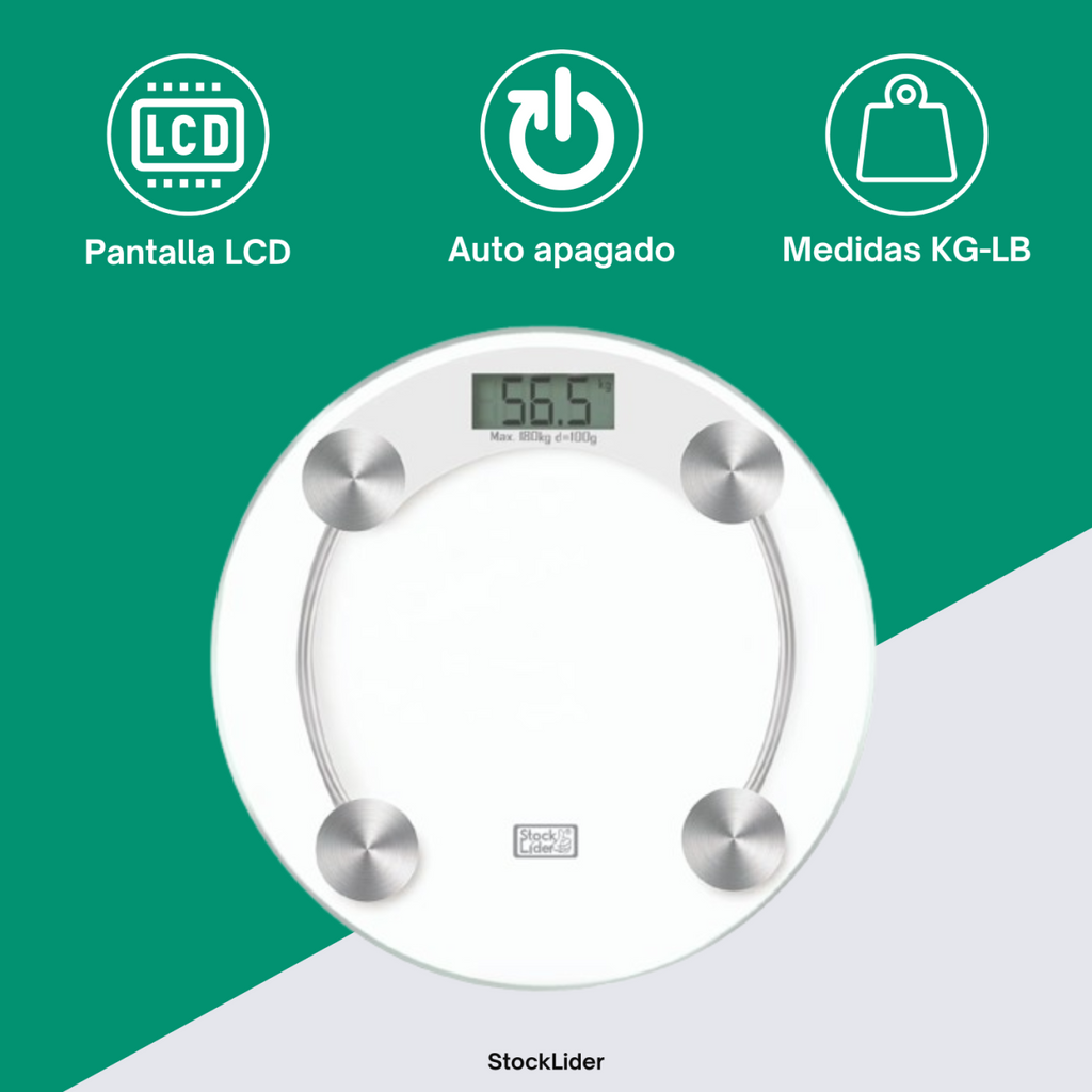 Báscula digital redonda con pantalla LCD de 4 dígitos