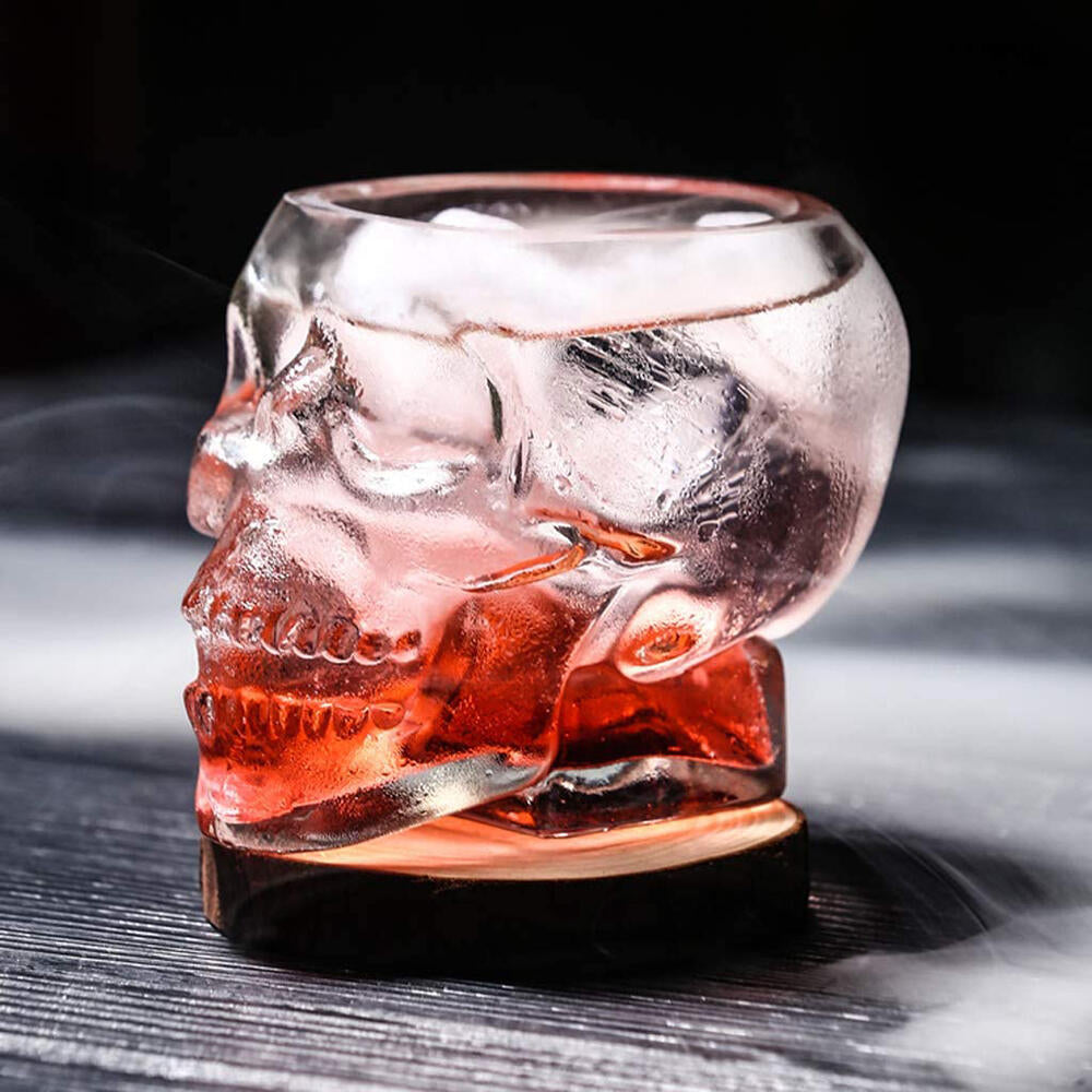 Juego de 3 vasos de chupito de cristal en forma de calavera en 3D de 80 ml