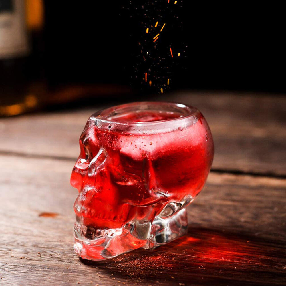 Juego de 3 vasos de chupito de cristal en forma de calavera en 3D de 80 ml