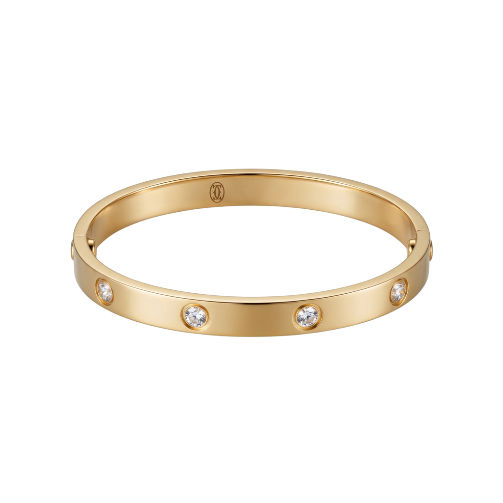Pulsera Love de Acero Inoxidable Bañada en Oro de 18K (100%) - Diseño con Cristales