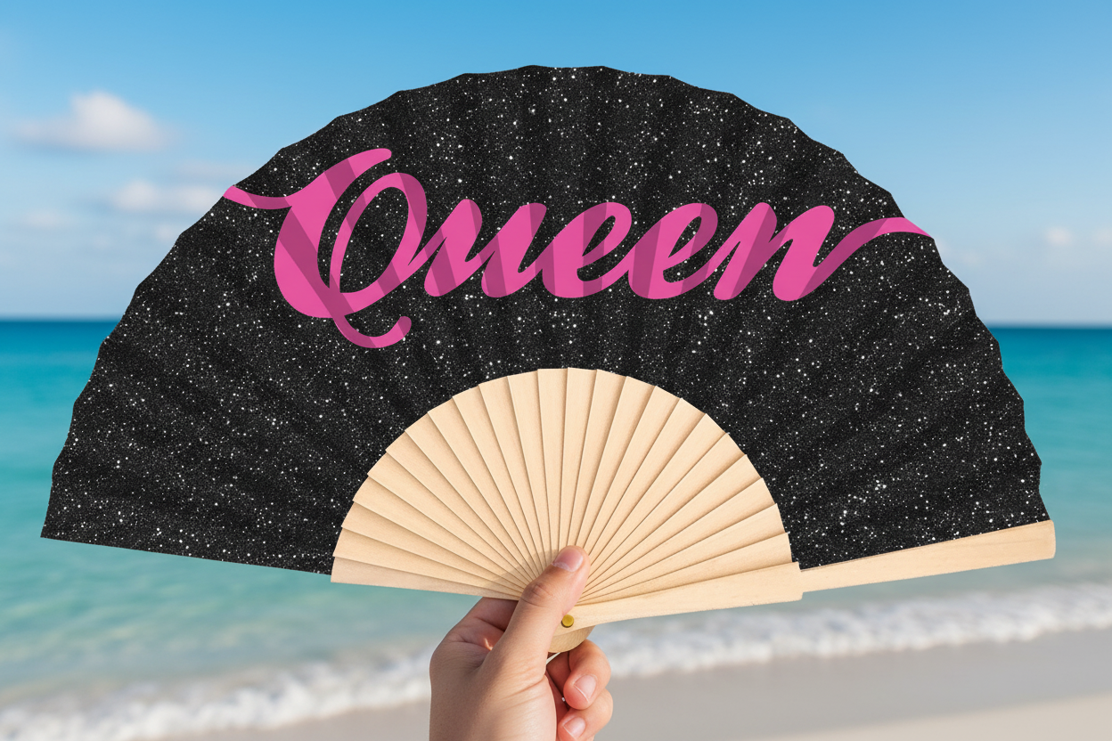 Queen Black Glitter 23cm fan