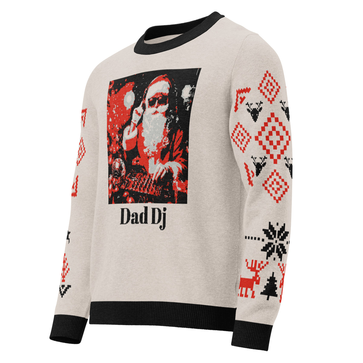 Jersey de punto con cuello redondo. Papá Noel DJ