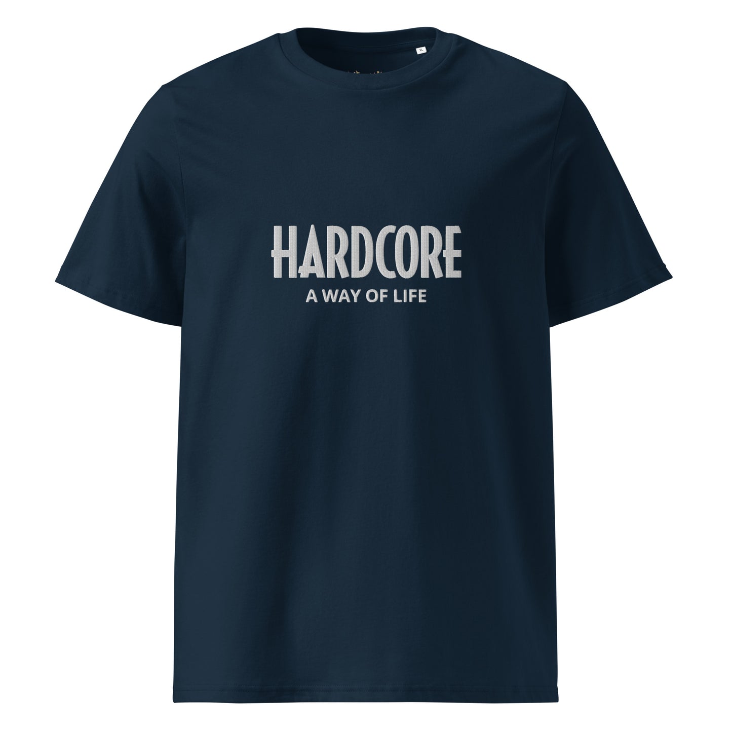 T-shirt unissexo BORDADA em algodão orgânico. Hardcore, um modo de vida