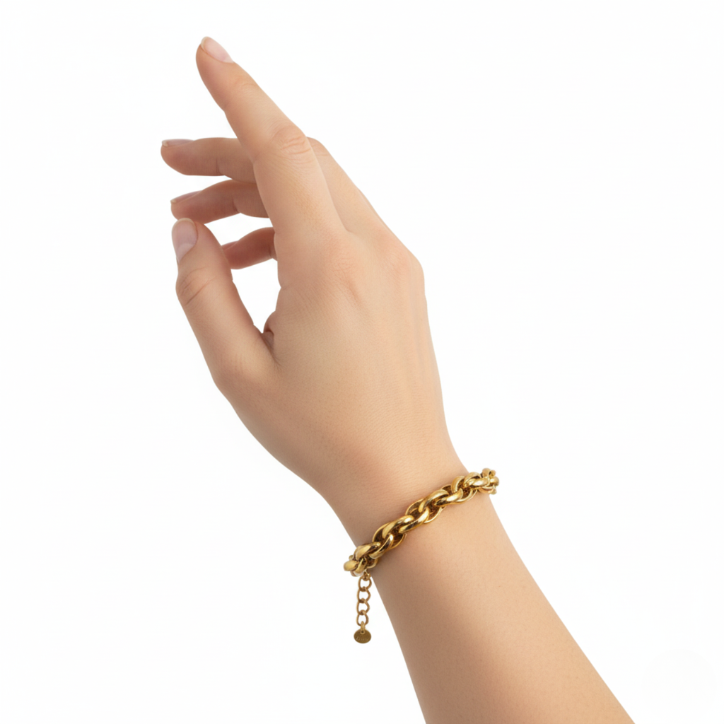 Pulsera de Cadena Gruesa Trenzada 100% Acero Bañado en Oro 18K