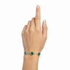 Pulsera de Trébol Verde Malaquita 100% Acero Inoxidable Color Plata