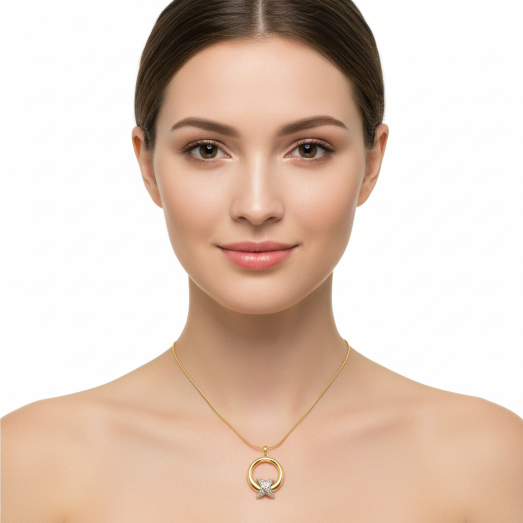 Collar Círculo y 'X' con Circonitas 100% Acero Bañado en Oro 18K