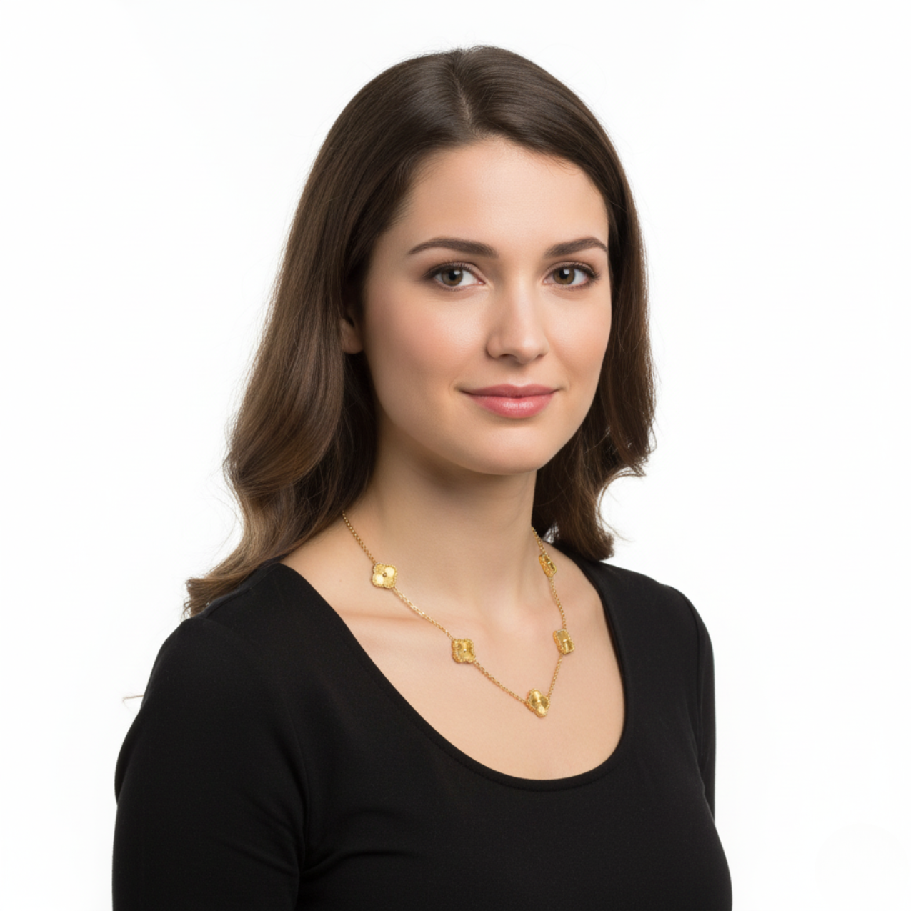 Collar de Trébol Texturizado 100% Acero Bañado en Oro 18K