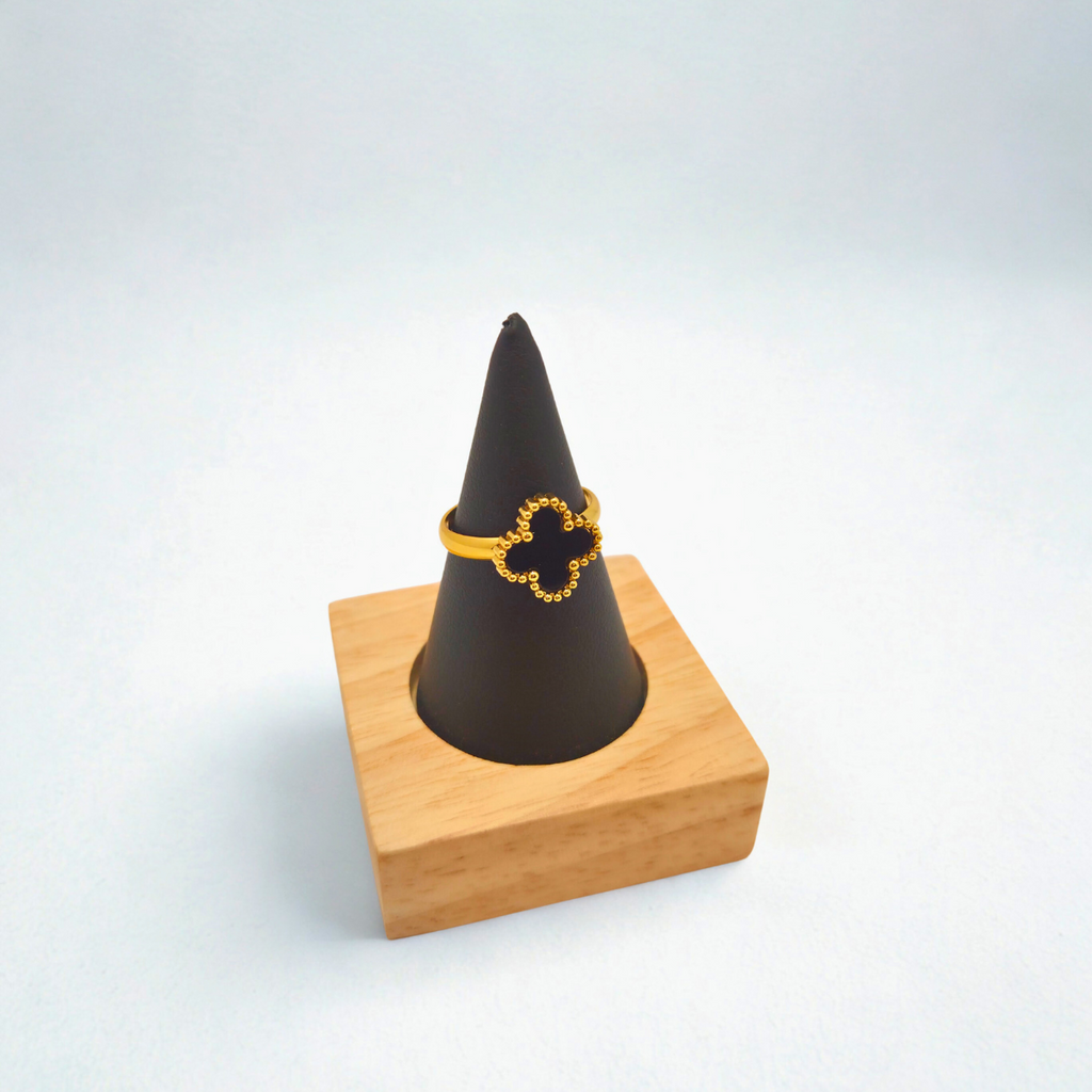 Conjunto de Joyería Trébol Negro 100% Acero Bañado en Oro 18K