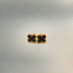 Conjunto de Joyería Trébol Negro 100% Acero Bañado en Oro 18K