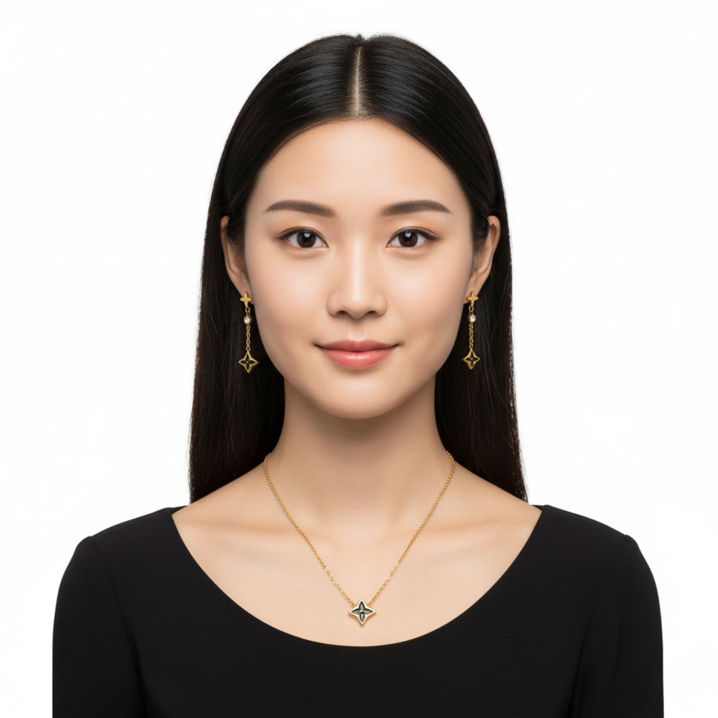 Collar con Colgante de Estrella Verde Malaquita 100% Acero Bañado en Oro 18K