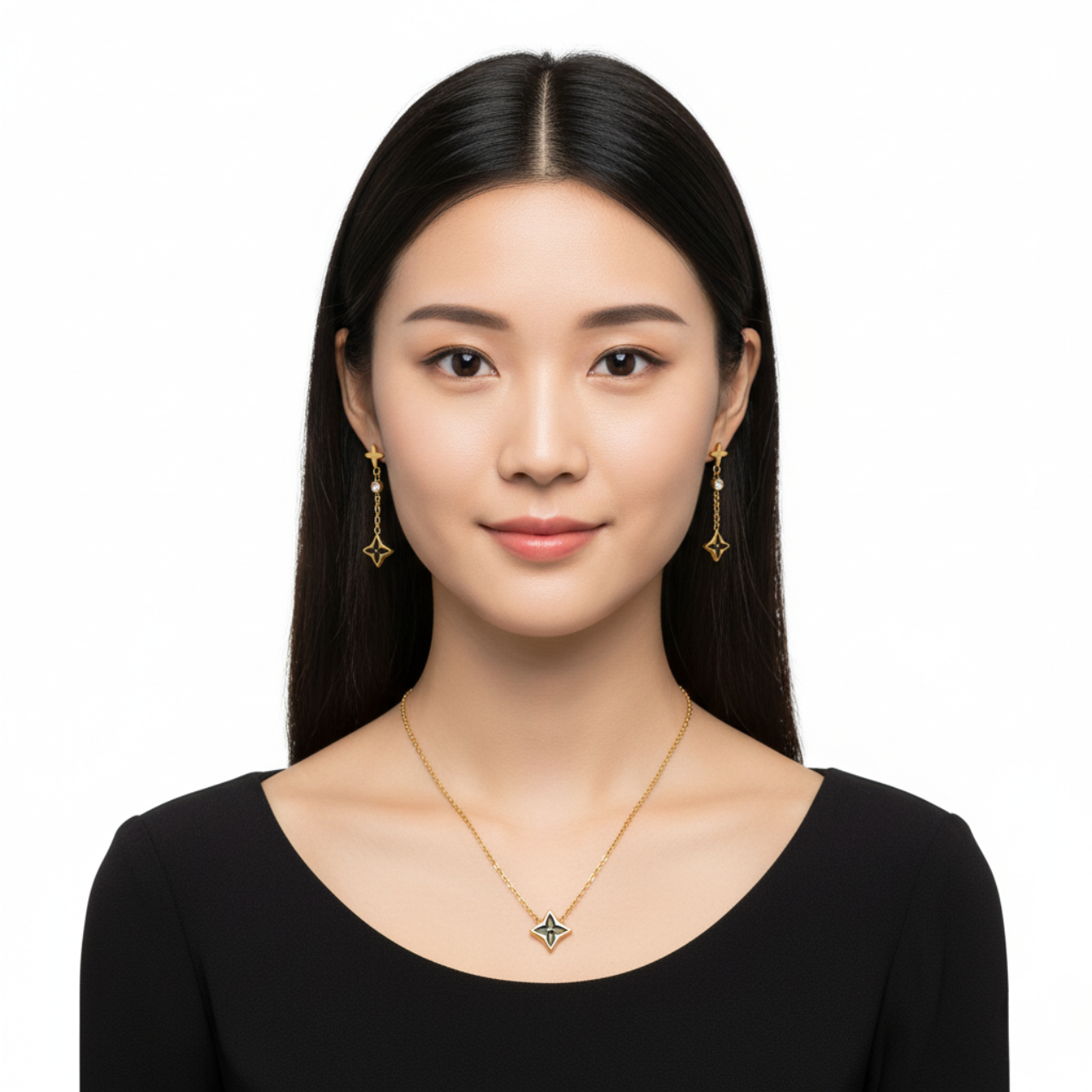 Collar con Colgante de Estrella Verde Malaquita 100% Acero Bañado en Oro 18K