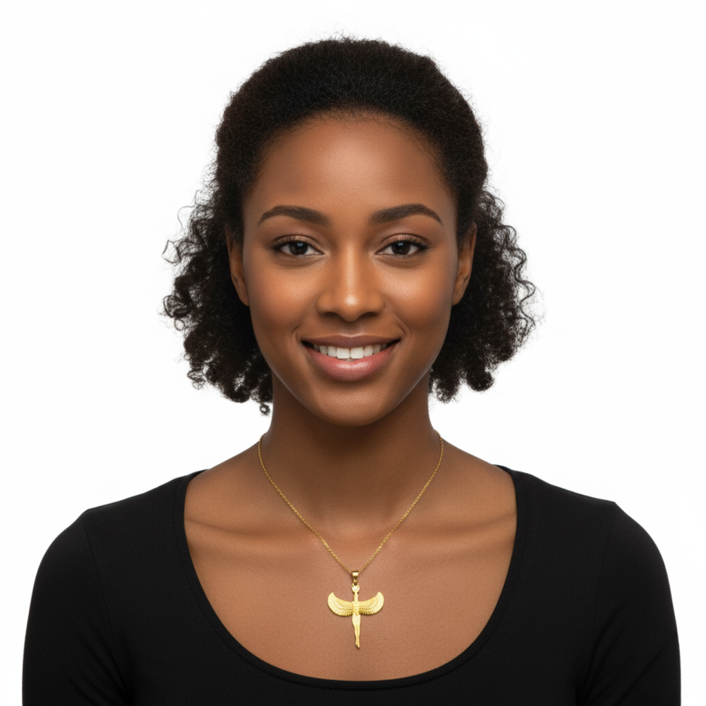 Collar de Figura Alada Egipcia 100% Acero Bañado en Oro 18K