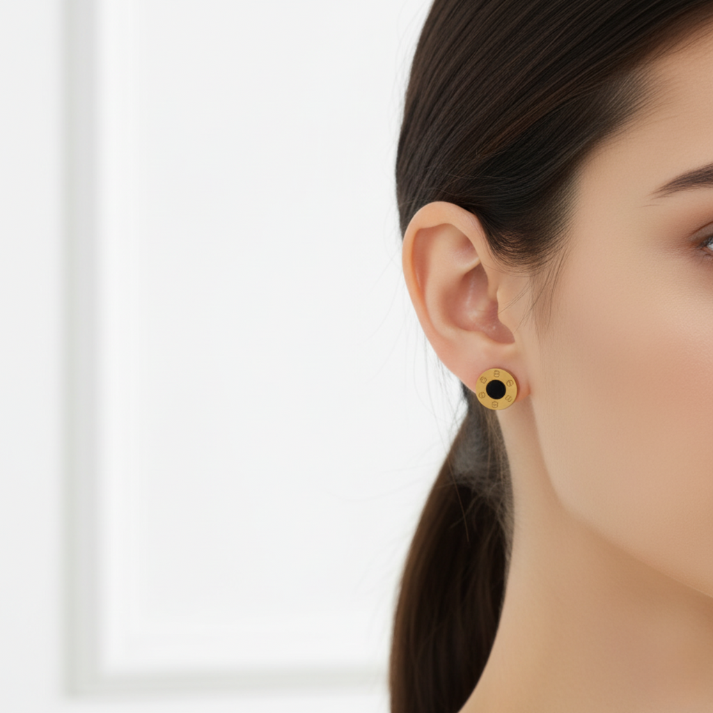 Conjunto de Collar y Pendientes de Círculos con Detalles de Color - 100% Acero Bañado en Oro de 18K