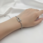 Conjunto de Eslabones Engastados con Circonitas (Collar, Pulsera y Pendientes) - 100% Acero Bañado en Rodio