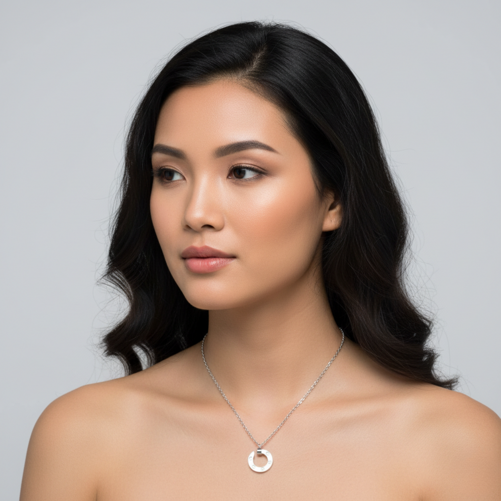 Conjunto de Joyería Círculo con Detalles de Tornillo y Circonitas 100% Acero Inoxidable Color Plata