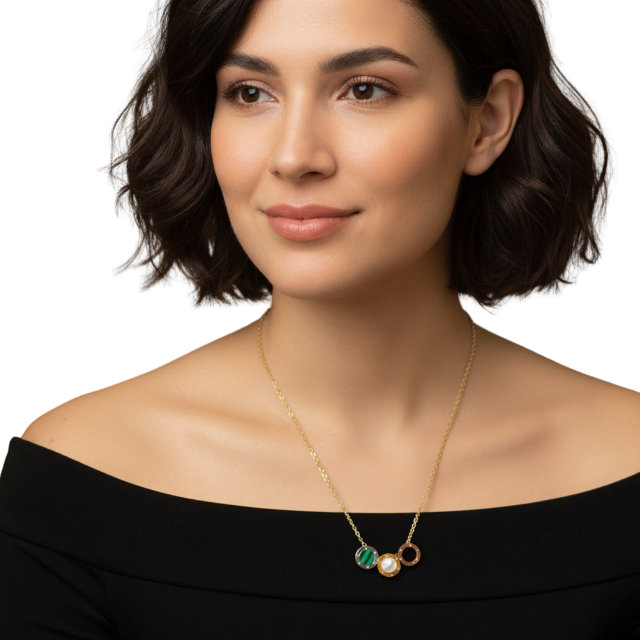 Conjunto de Collar y Pendientes de Círculos con Detalles de Color - 100% Acero Bañado en Oro de 18K