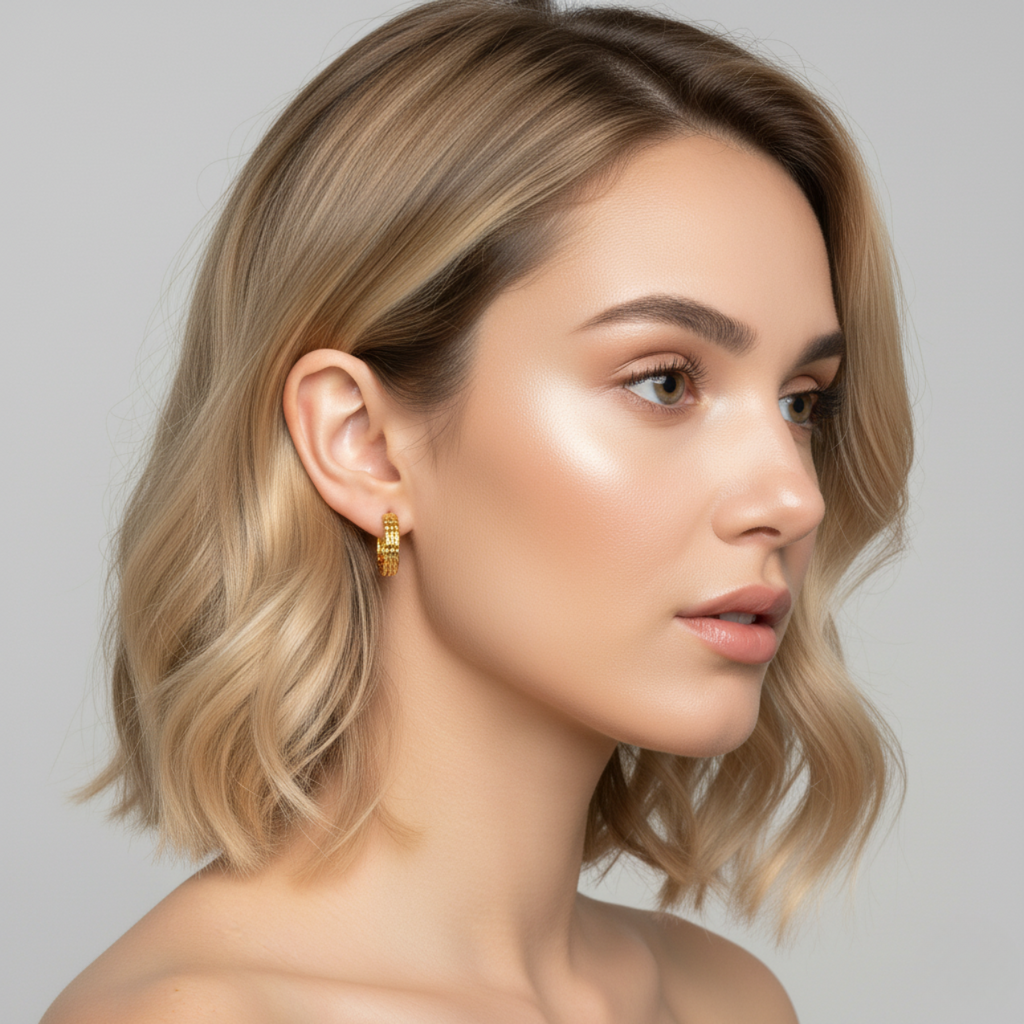 Pendientes de Aro Texturizados con Patrón de Escamas - 100% Acero Bañados en Oro de 18K