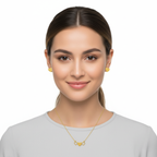 Conjunto Collar de Tres Corazones y Pendientes Corazón Texturizado - 100% Acero Bañado en Oro 18K