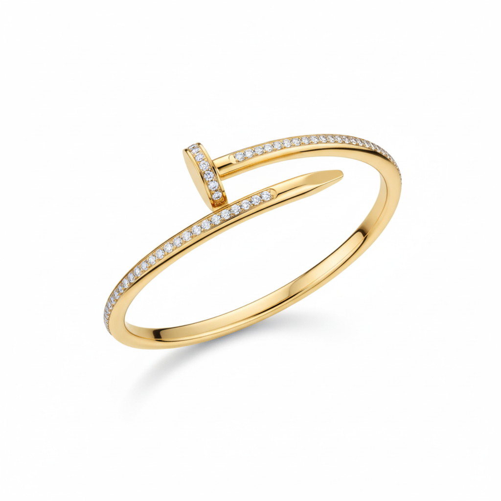 Pulsera Rígida Diseño de Clavo con Circonitas 100% Acero Bañado en Oro 18K