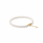 Pulsera Clásica de Perlas con Extensor Dorado 100% Acero Bañado en Oro 18K