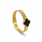 Pulsera Malla Milanese con Trébol Negro 100% Acero Bañado en Oro 18K