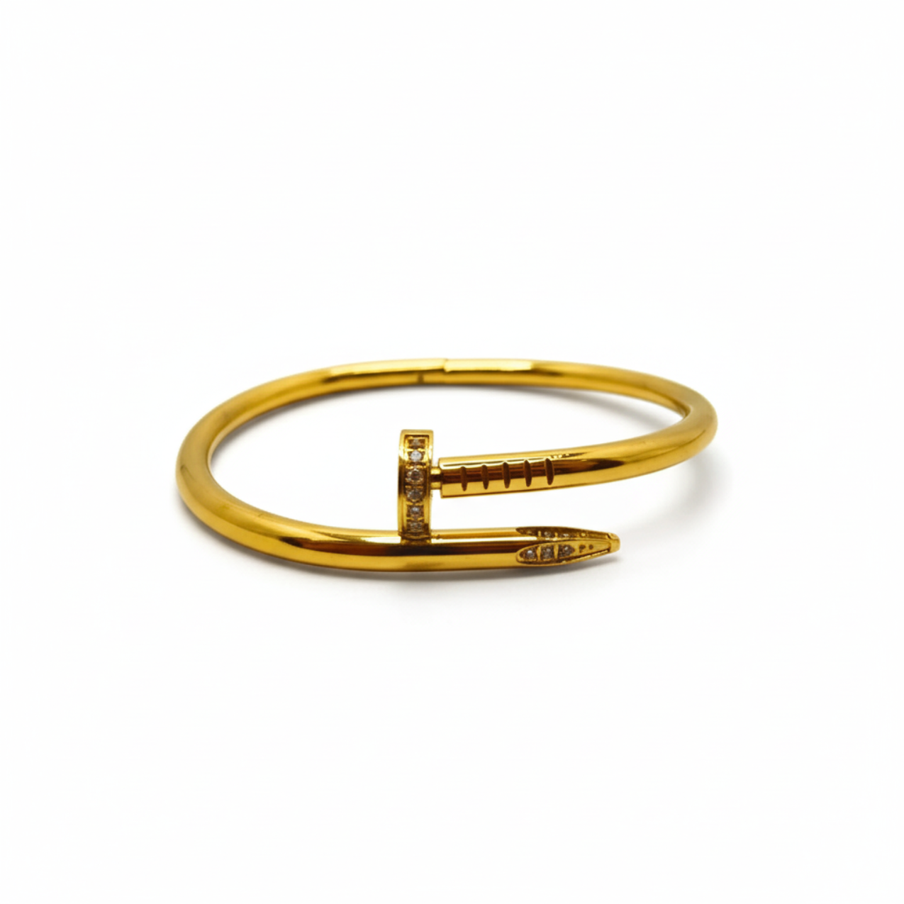 Pulsera Rígida Diseño de Clavo con Circonitas 100% Acero Bañado en Oro 18K