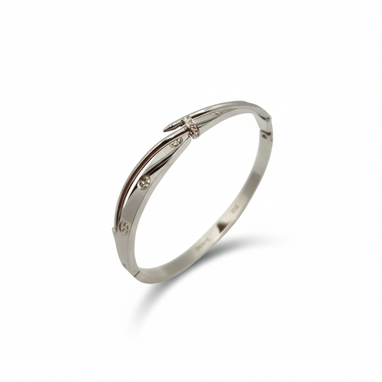 Pulsera Rígida Diseño Clavo con Circonitas - Acero Bañado en Plata