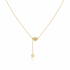 Collar Ajustable con Cilindro de Circonitas y Cadena Colgante - 100% Acero Bañado en Oro 18K