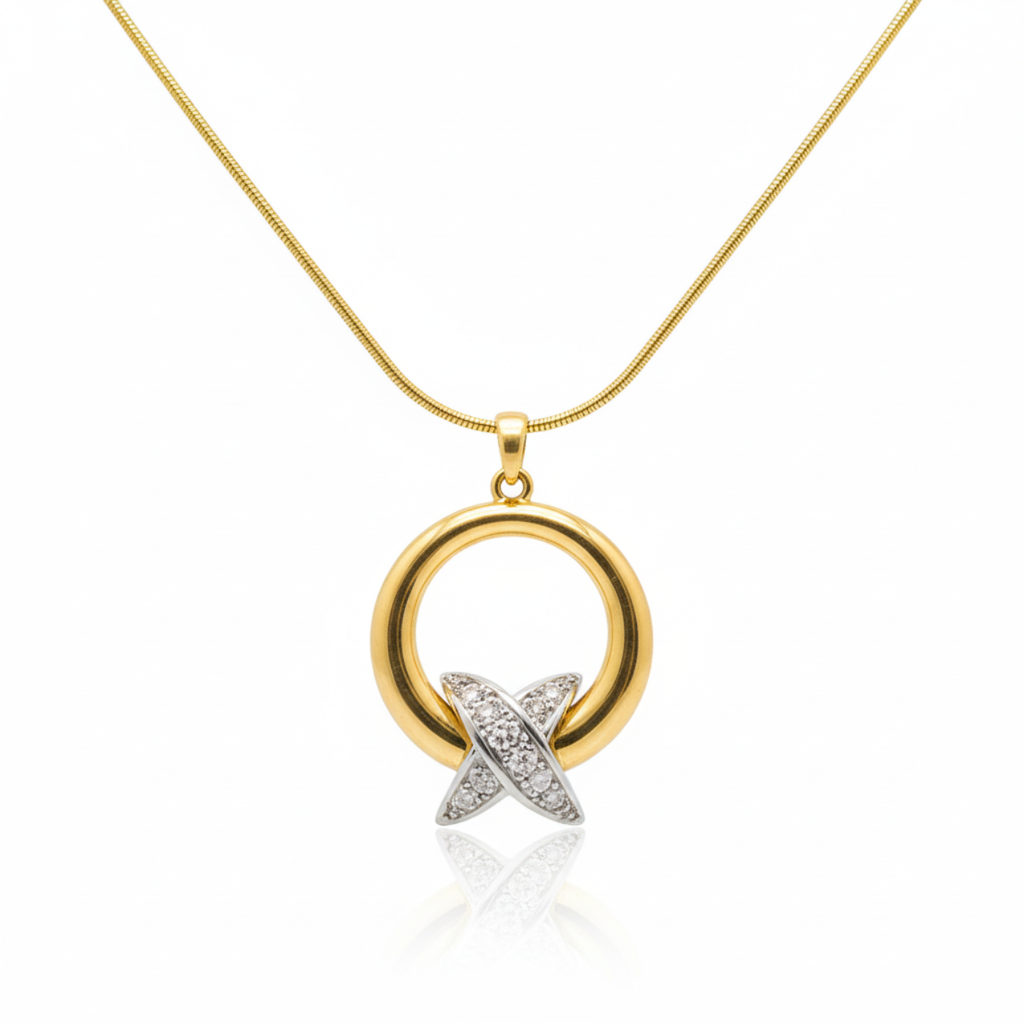 Collar Círculo y 'X' con Circonitas 100% Acero Bañado en Oro 18K