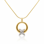 Collar Círculo y 'X' con Circonitas 100% Acero Bañado en Oro 18K