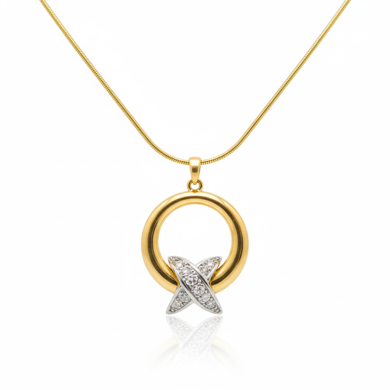 Collar Círculo y 'X' con Circonitas 100% Acero Bañado en Oro 18K