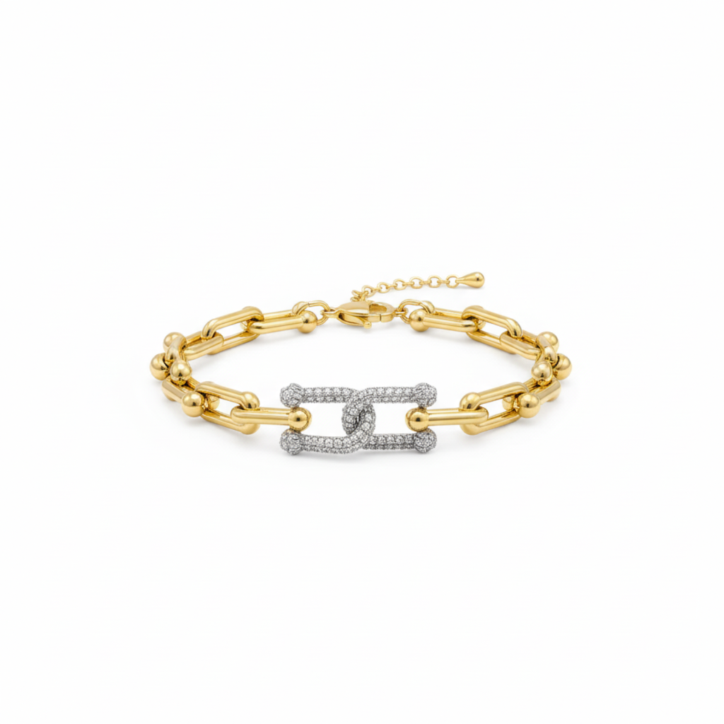 Pulsera de Cadena con Motivos de Trébol Negros - 100% Acero Bañada en Oro de 18K
