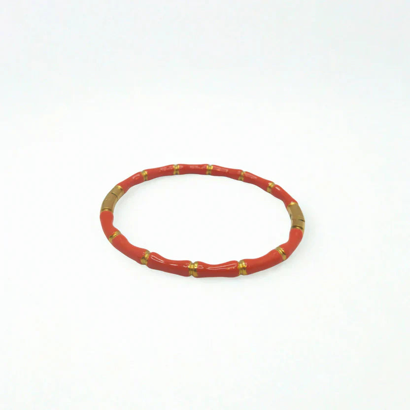Pulseras Tipo Bambú Esmaltadas de Colores Surtidos - 100% Acero Bañado en Oro 18K