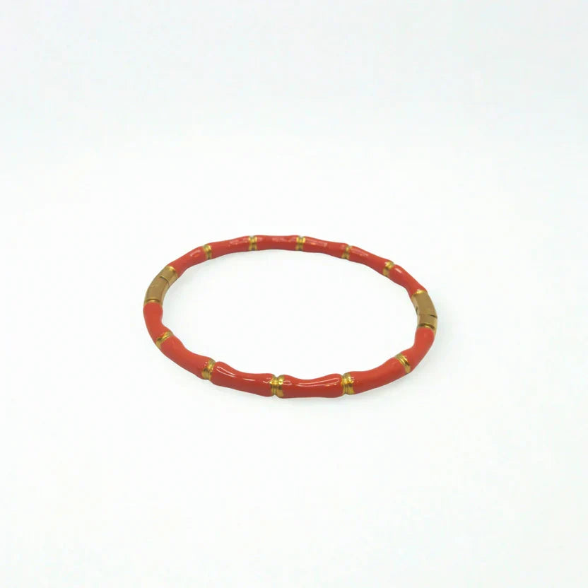 Pulseras Tipo Bambú Esmaltadas de Colores Surtidos - 100% Acero Bañado en Oro 18K