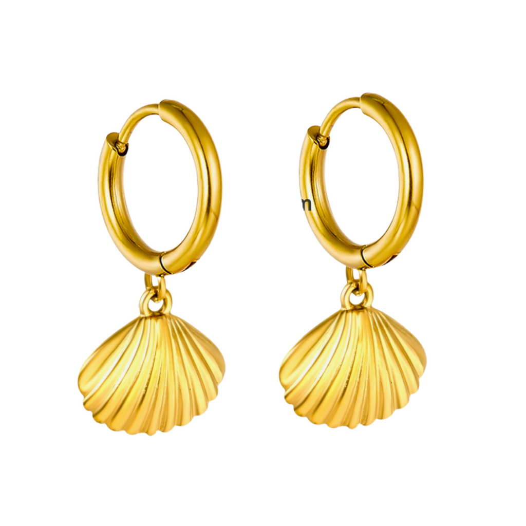 Pendientes de Aro Dorados con Colgante de Concha Marina - 100% Acero Bañado en Oro 18K