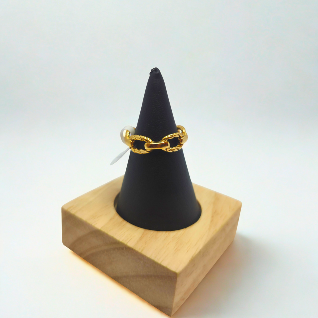 Anillo Diseño de Cadena con Eslabones Trenzados - 100% Acero Bañado en Oro de 18K