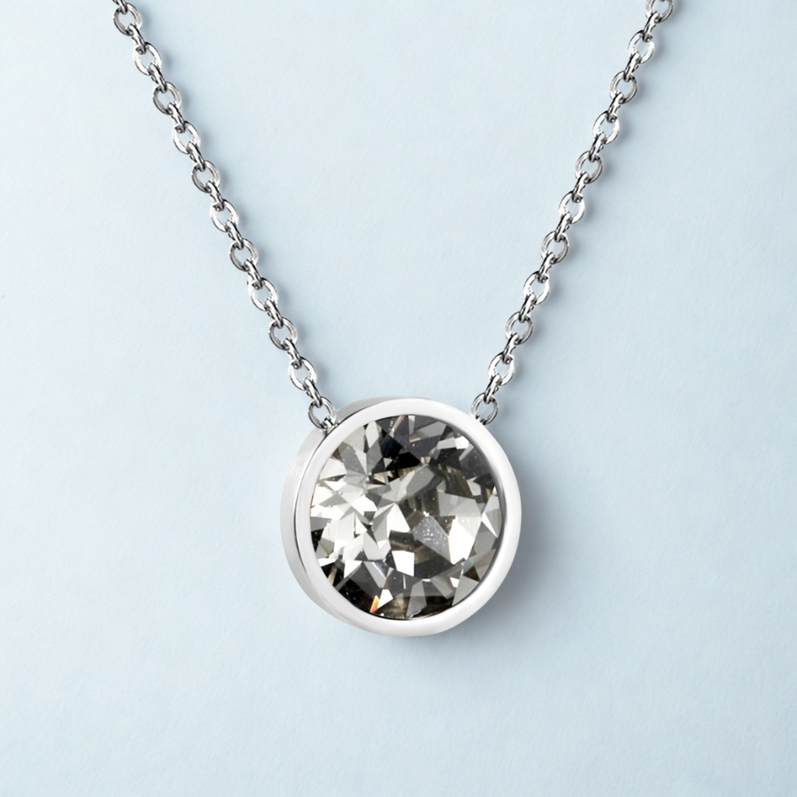 Collar Solitario con Cristal Redondo - 100% Acero Bañado en Plata
