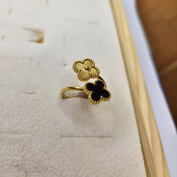 Anillo Doble Flor en Acero Baño de Oro 18K - Talla 19